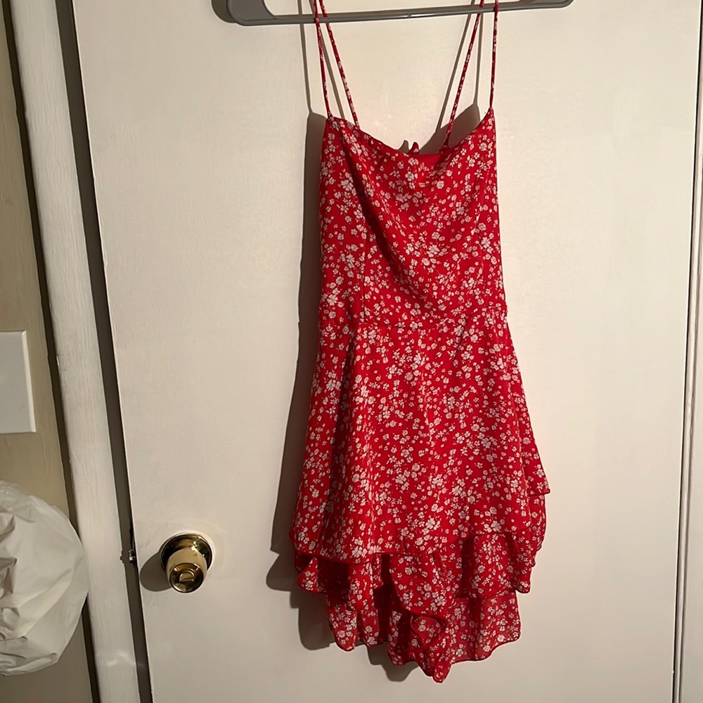 Red flower romper
